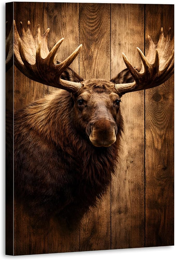 Rustic Moose Wall Art Bathroom Wall Decor Moose Deer Picture Canvas Prints by Unknown