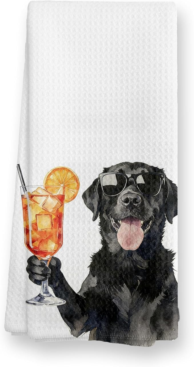 Funny Labrador Cocktail Kitchen Towels, Cute Dog Tea Towels, Dog Lover Gifts by TopXmai