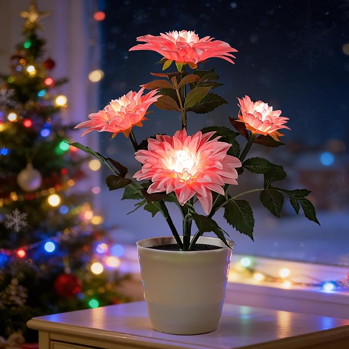 Artificial Pink Dahlia Flower Lamp Light by Hibeauti