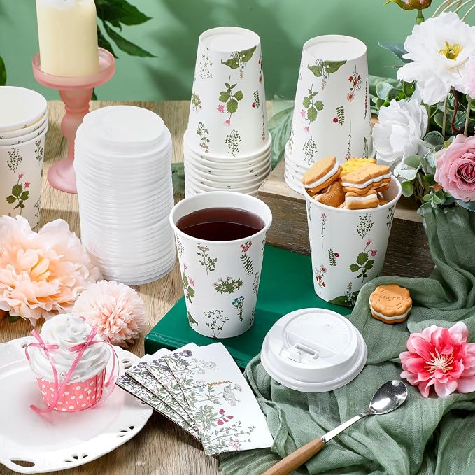 Vesici 60pcs 14oz Wildflower Botanical Coffee Cups - Image 4
