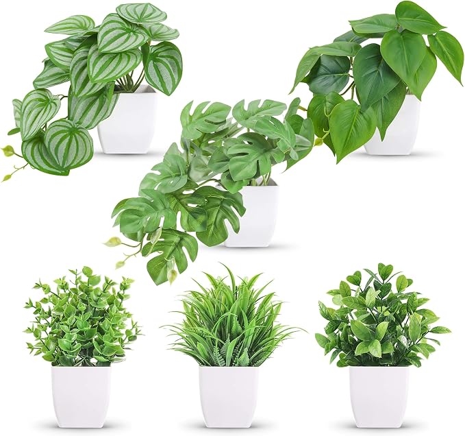 Der Rose 6 Pcs Mixed Small Fake Plants Modern Mini Potted Artificial Plants by DerRose