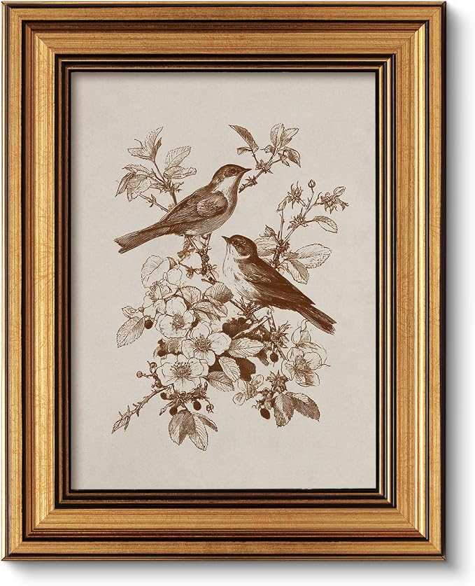 ARPEOTCY Gold Framed Canvas Wall Art, 8x10 Inch Vintage Bird Wall Art, Sepia by ARPEOTCY