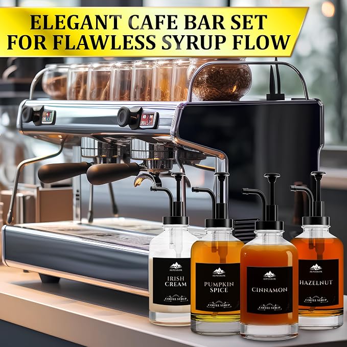 Set of 4 Glass Coffee Syrup Dispenser - Image 9