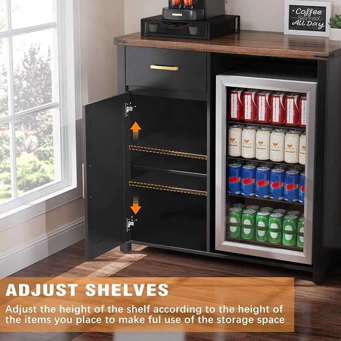 GDLF Coffee Bar with Mini Fridge Space, Mini Fridge Cabinet Stand，Liquor Wine - Image 6