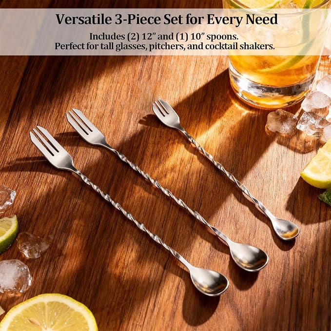 3-Piece Bar Spoons Cocktail Stirrers, Stainless Steel Cocktail Mixing Stirrers - Image 5