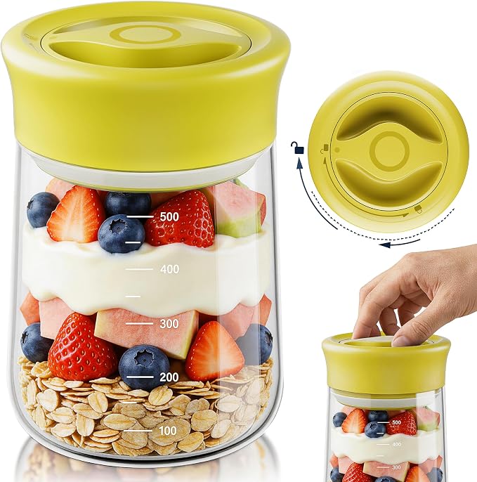 OURCABECUE Wide Mouth Mason Jar 16oz, Newly Upgraded Easy Open Rotating Lid by OURCABECUE
