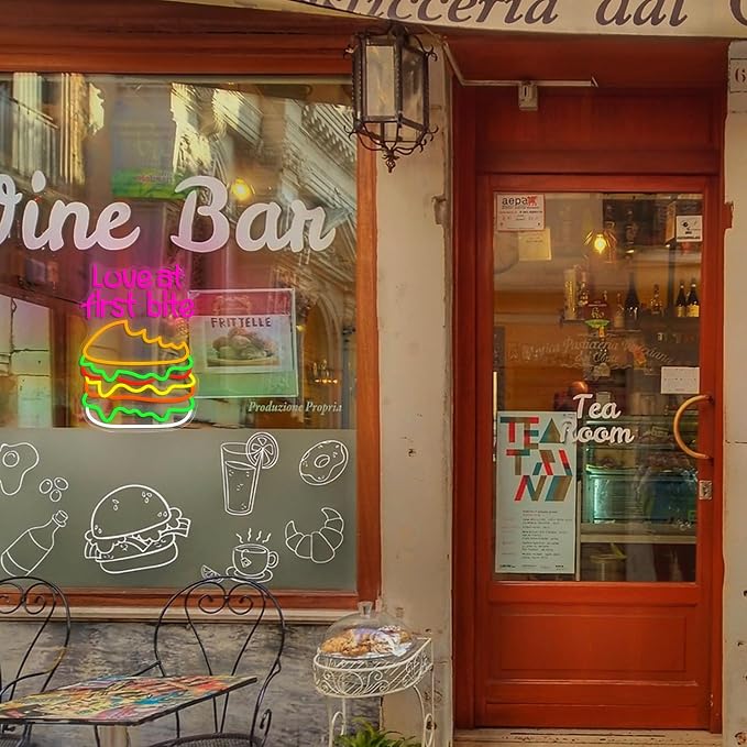 Love At First Bite Neon Sign Burger LED Neon Light Dimmable Hamburger Food - Image 7
