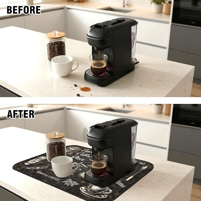 Vintage Coffee Blueprint Coffee Bar Mat 12" x 19", Absorbent Quick-Dry Coffee - Image 3