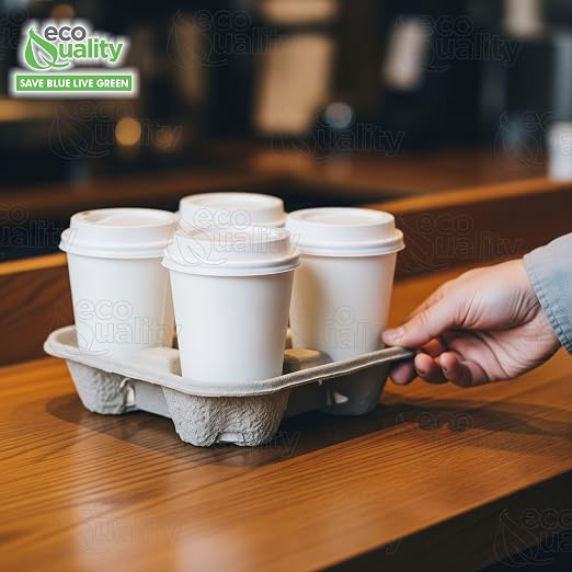 Pulp Fiber Cup Tray Biodegradable 4 Cup Carrier 25 Pack by EcoQuality - Image 6