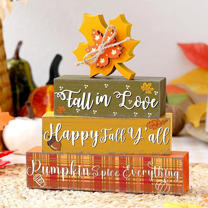 Geelin 4 Pcs Thanksgiving Decorations Fall Wooden Sign Maple Leaves - Image 2