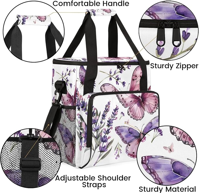 Butterfly Lavender Flower Coffee Maker Carring Bag, Large Insulated Storage - Image 6