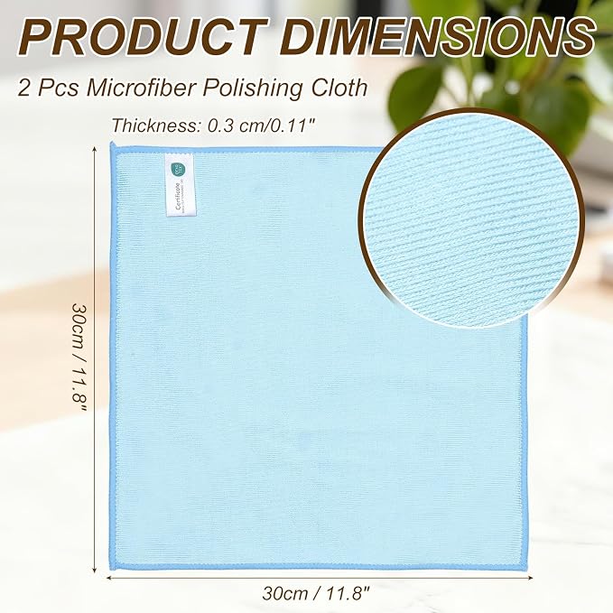 uxcell 2Pcs Glass Polishing Cloth, 11.8x11.8 Microfiber Cleaning Cloths Lint & - Image 2
