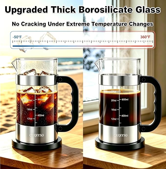 QUQIYSO French Press Coffee Maker, 2.5mm Thick Borosilicate Glass, 4 Layer - Image 4