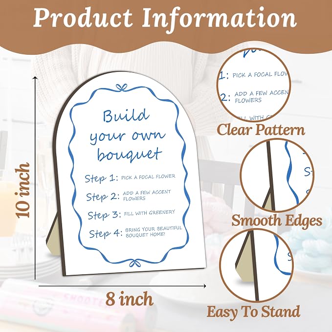 Blue Bow Ribbon Bouquet Bar Wooden Sign, Bride Shower Flower Bar Station - Image 2