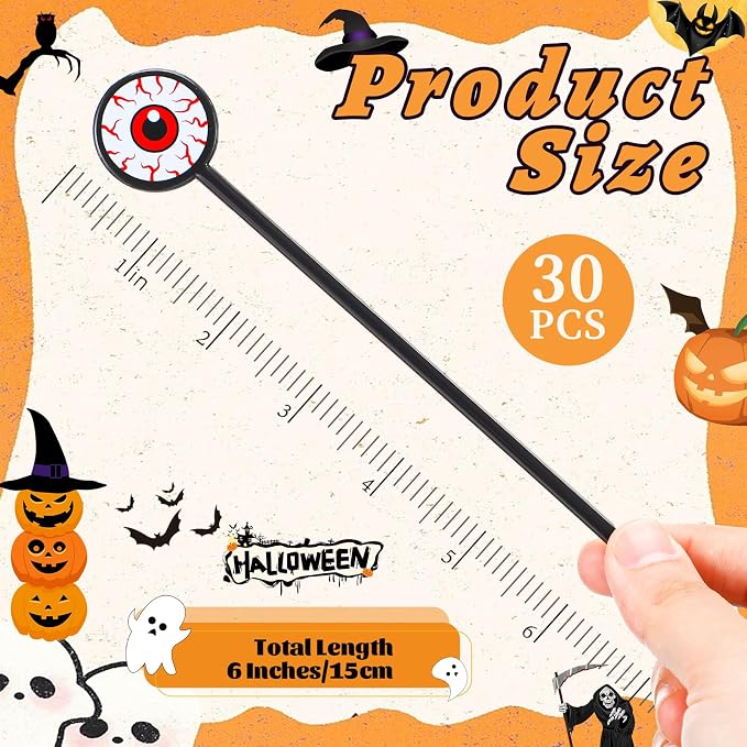 SiliFine 30 Pcs Halloween Swizzle Sticks Plastic Coffee and Cocktail Stirrers - Image 2