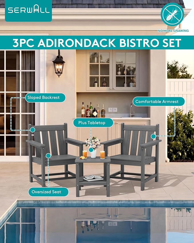 SEWRWALL Patio Furniture Set, HDPE Material All Weather Use Adirondack Chair Set - Image 7