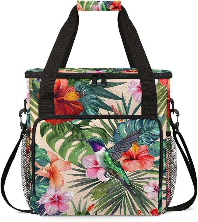 Hummingbird Palm Leaf Flower Coffee Maker Carring Bag, Large Insulated Storage by Home