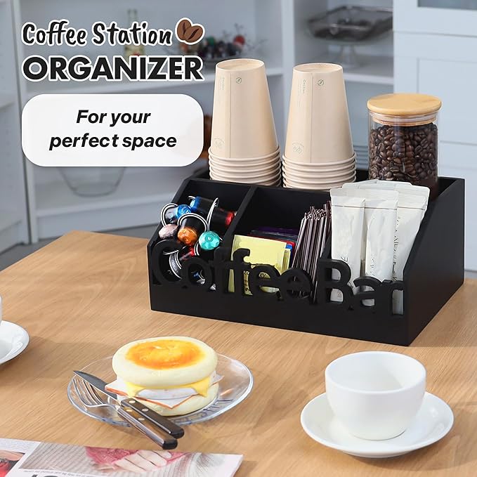Coffee Bar Organizer Countertop, Wood Tea & Coffee Pod Station Caddy, Coffee - Image 2