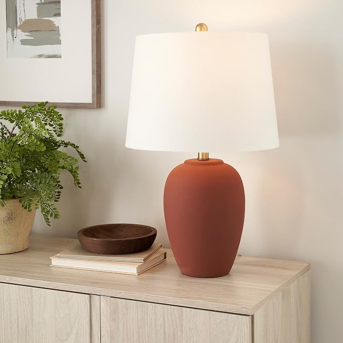 Nourison Home 23" Rust Orange Ceramic Pot Table Lamp - Image 3