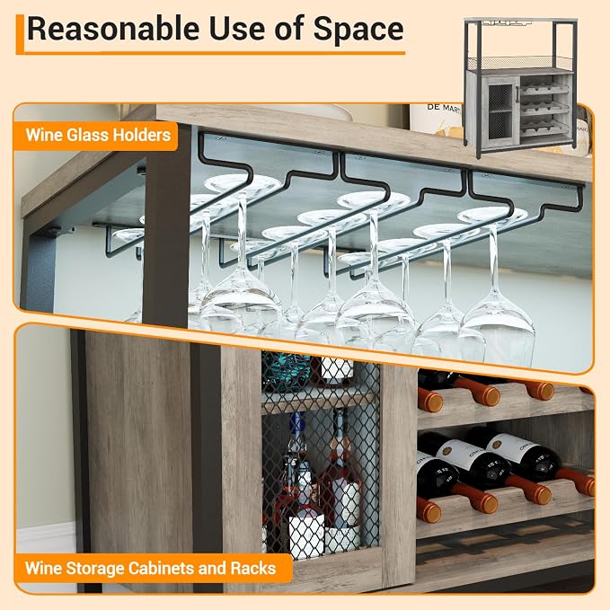 Jojoka LED Lighted 3-Tier Wine Bar Cabinet, Freestanding Sideboard Buffet - Image 7