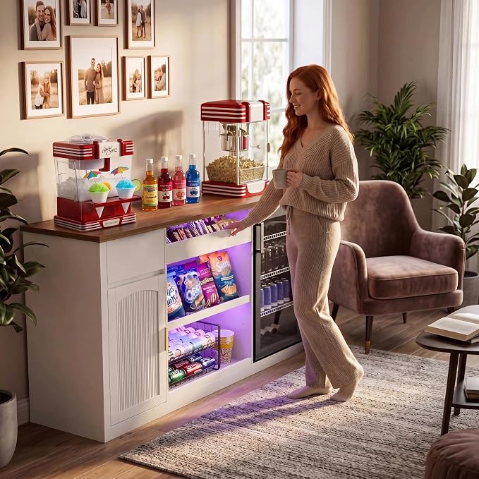 GDLF Snack Bar Cabinet with Fridge Space, 70.1" Snack Organizer with Storage - Image 9