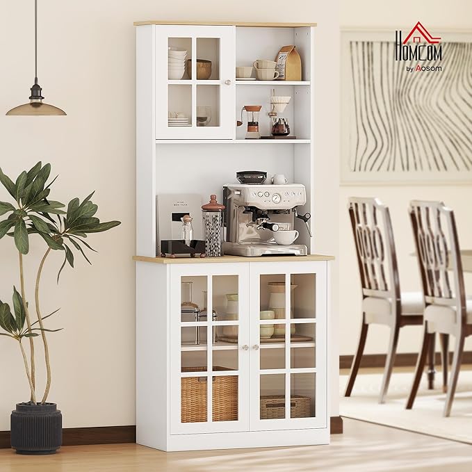 HOMCOM Kitchen Pantry Storage Cabinet, Large Countertop, Glass Doors and - Image 2