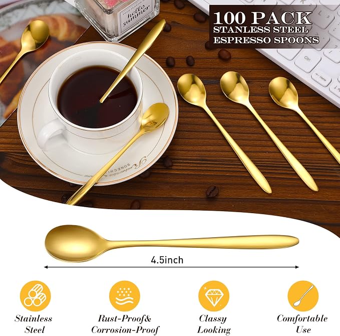 100 Pcs Demitasse Espresso Spoons Stainless Steel Bulk, 4.33'' Small Mini - Image 2