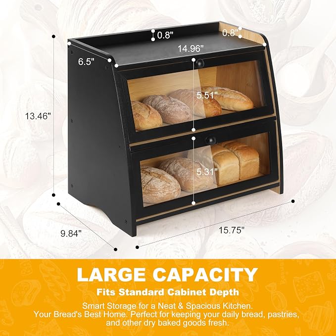 Bamboo Double Layer Bread Box for Kitchen Counter - Image 3