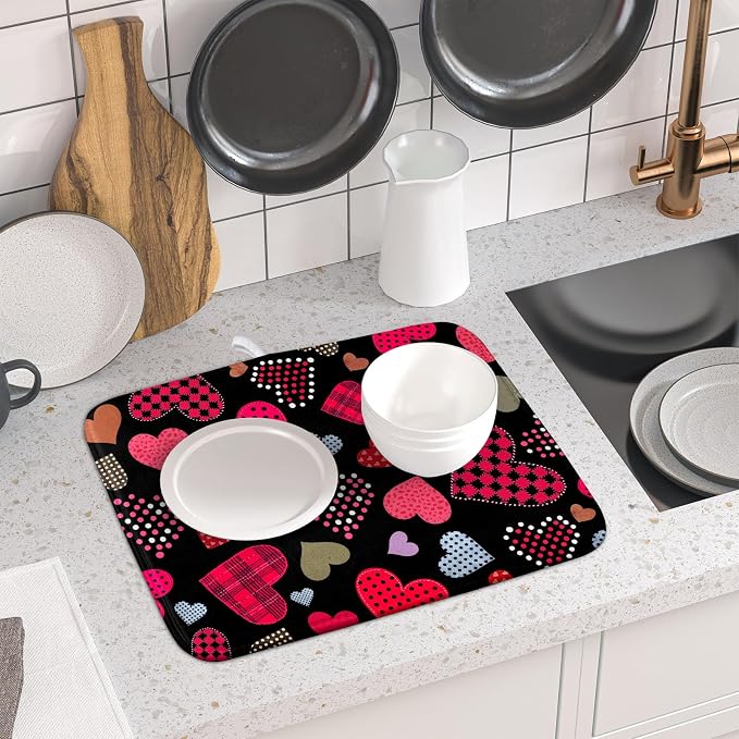 Happy Valentine's Day Black Dish Drying Mat - Image 6