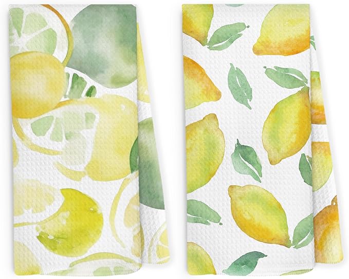 Summer Lemon Kitchen Dish Towels 16x24 Inch Set of 2, Summer Seasonal Holiday by Pugwak