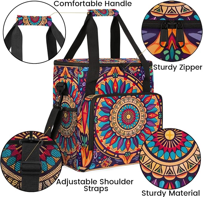 Boho Mandala Flowers Bohemian Coffee Maker Carring Bag, Large Insulated Storage - Image 6