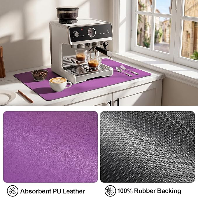 Ecotrim Absorbent Coffee Mat, Stain Hiding PU Leather Surface, Non-Slip Natural - Image 4