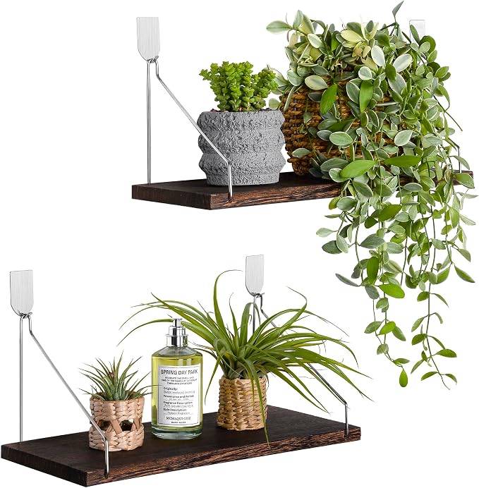 Floating Shelves Set of 2 Rustic Solid Wood Floating Shelf Wall Storage Shelves by MITIME