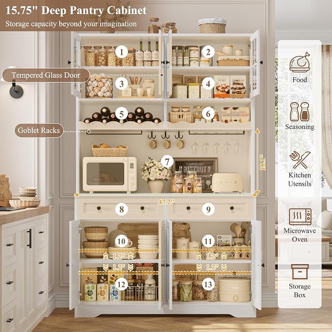 HOSTACK 75.4" Tall Kitchen Pantry Cabinet - Image 5