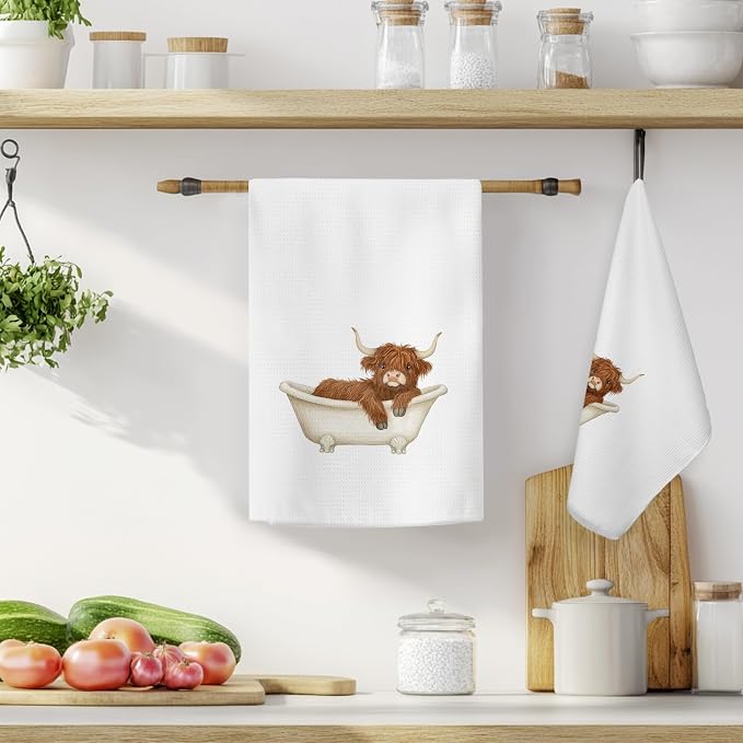 Funny Highland Cow Bathroom Hand Towels, Highland Cow Bathroom Decor, Cute - Image 3