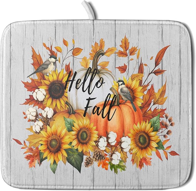 Hello Fall Sunflowers Dish Drying Mat by Sweetshow