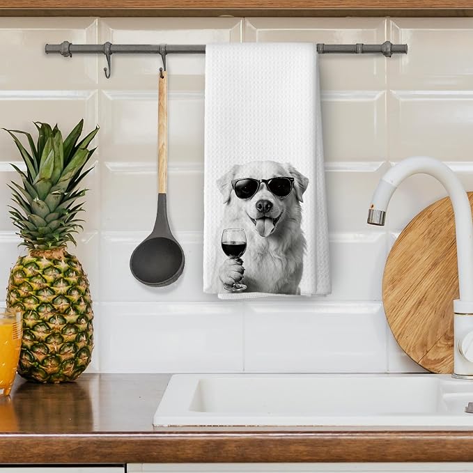 Funny Great Pyrenees Wine Bar Kitchen Dish Towels, Great Pyrenees Gifts - Image 4