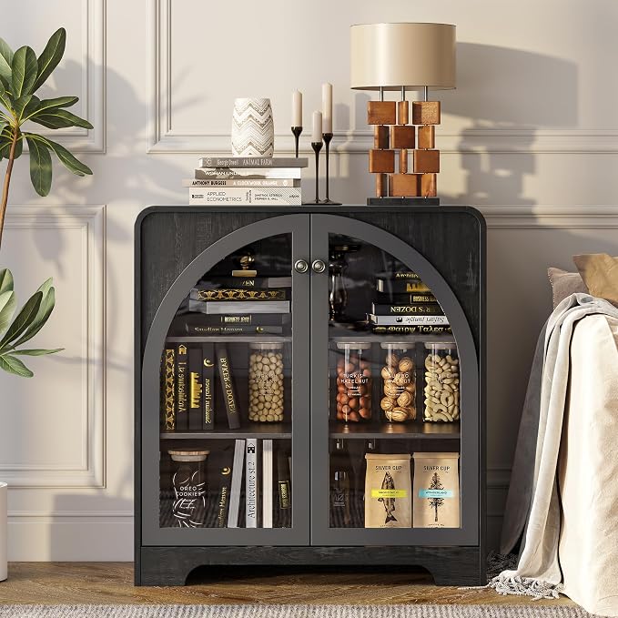 Storage Cabinet with Arched Glass Doors and Adjustable Shelves, Buffet - Image 5