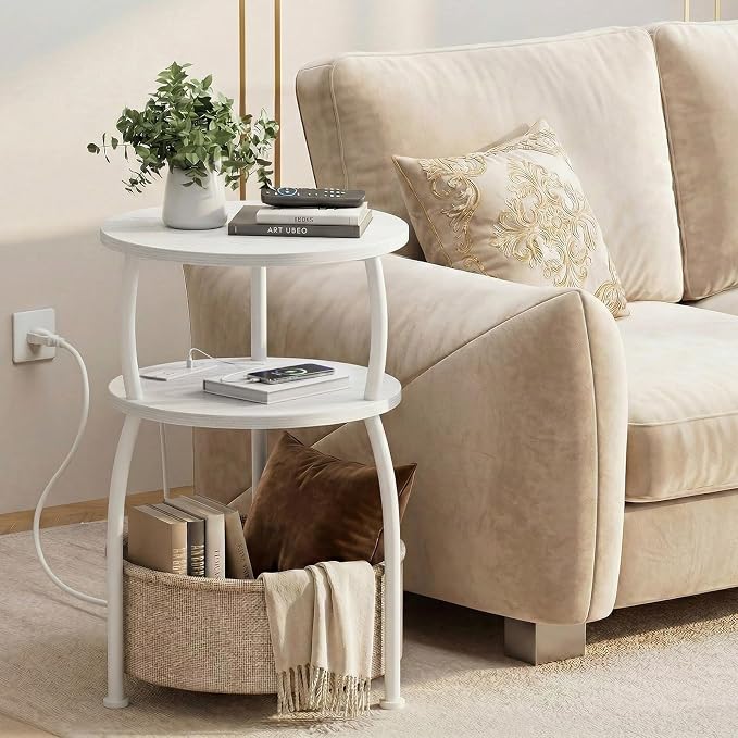 Round Side Table with Charging Station, USB Type C Port, Tall Side Table - Image 6