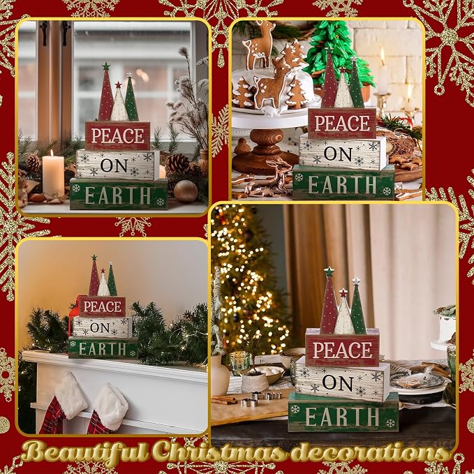 Lineshading 4 Pcs Christmas Table Decoration Wooden Christmas Tree Sign Winter - Image 9