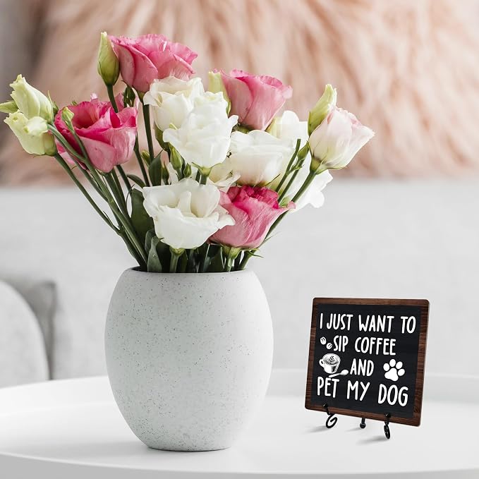 Coffee Sign Desk Decor, I Just Want To Sip Coffee And Pet My Dog Sign - Image 3
