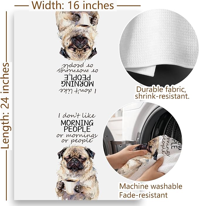 Funny Pug Dog Coffee Gifts Hand Towel, Cute Pug Dish Tea Towel - Image 6