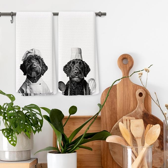 Funny Chef Black Goldendoodle Kitchen Towels Set of 2, Dog Mom Lovers Owner - Image 2