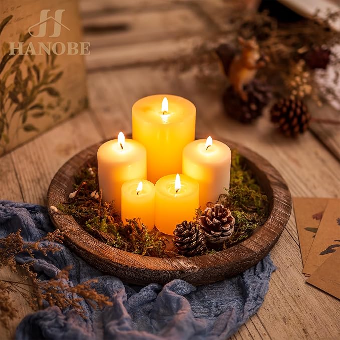 Hanobe Wooden Tray for Coffee Table: Candle Holder Plate Round Decorative - Image 2