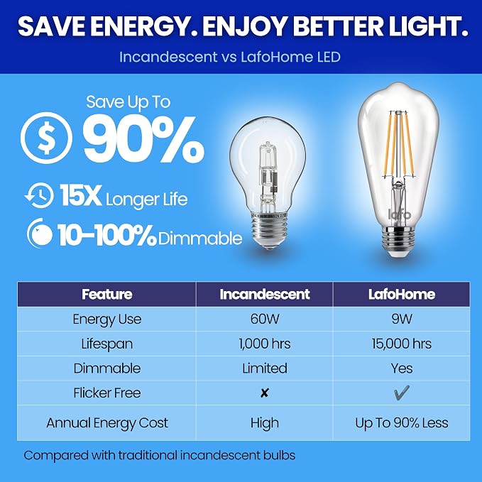 EcoBright ST19 ST64 LED Edison Bulbs Dimmable Filament Lights 60W Equivalent 9W - Image 8