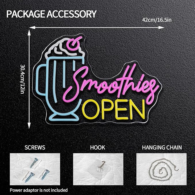 Smoothies Open Neon Sign Dimmable Frozen Fruit Smoothie Neon Light Sign - Image 2