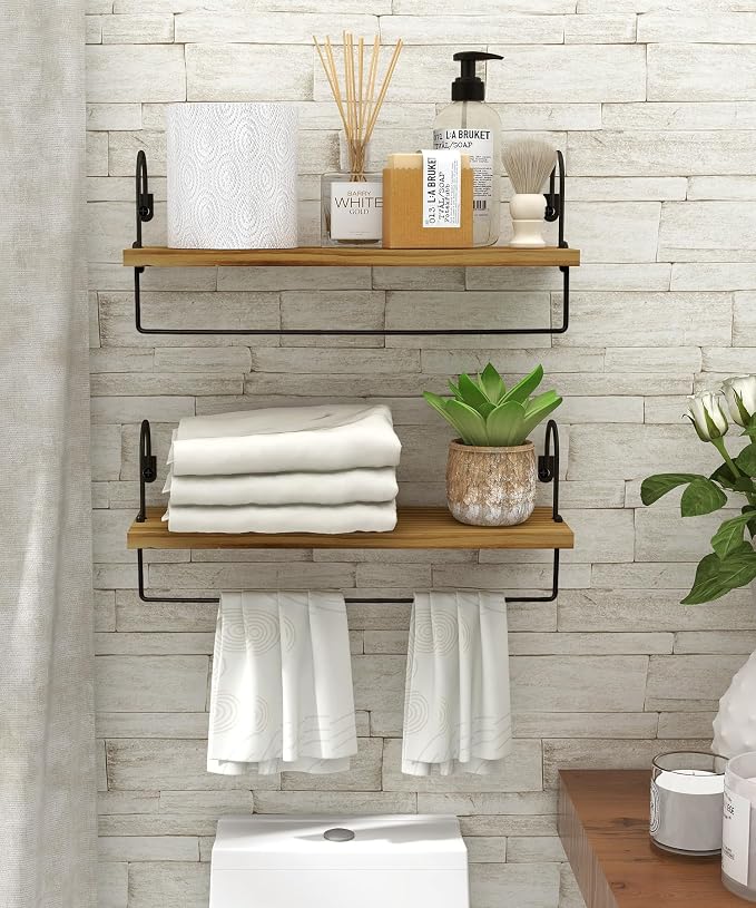 Wall Mount Floating Shelves, Wooden Coffee Bar Hanging Storage Shelf Rustic Cup - Image 4