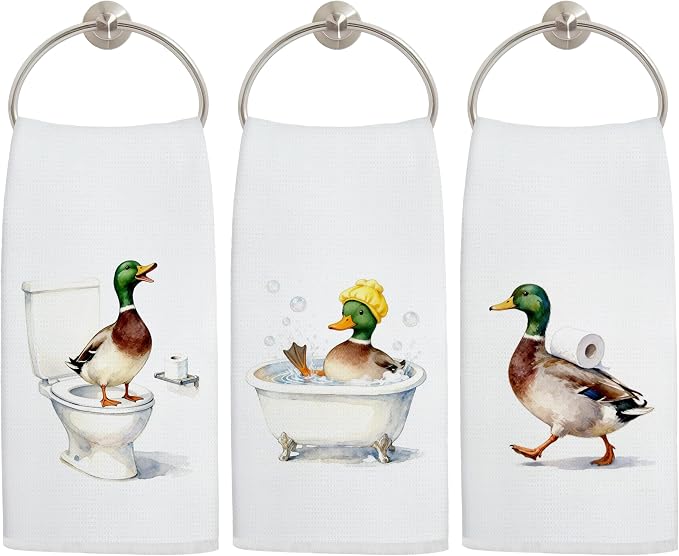 Funny Mallard Duck Bathroom Hand Towels, Mallard Duck Lover Gifts, Humor Ducks by Unknown
