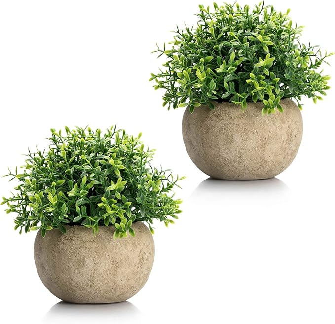 Velener 2Pcs Mini Artificial Boxwood Topiary Faux Plants Indoor- Small Fake by Velener