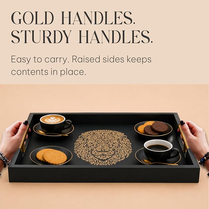 Modern Serving Tray with Lion Design, Ottoman Tray, Tea and Coffee Table Platter - Image 3